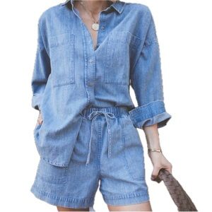 SPLENDID x @Cellajaneblog Oversized Chambray Button Down Shirt Size Small EUC